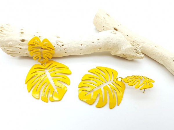 Große Blatt Ohrhänger mit Stecker gelb